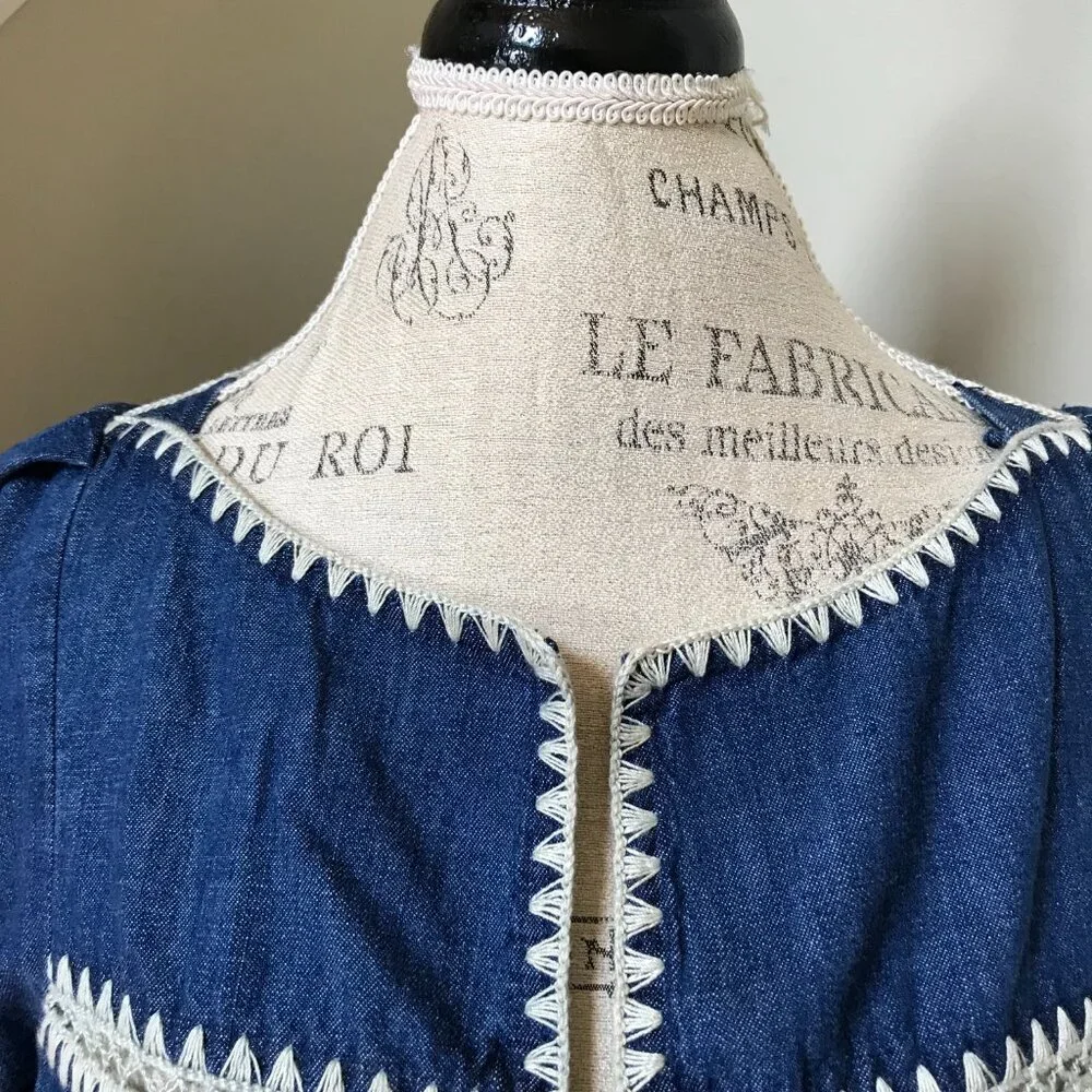 Zimmermann Chintz Denim Smock Top Shirt Blouse Womens 3 Large Blue Cotton Boho
